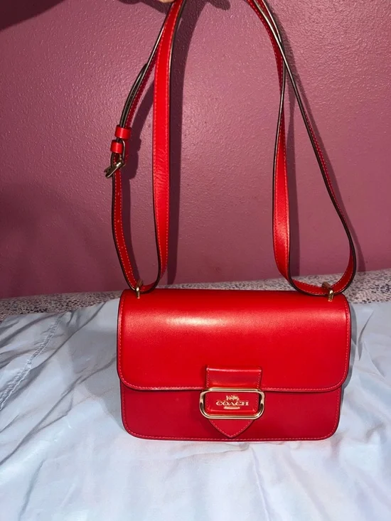 Coach Bright Red Leather Flap Crossbody with Gold-Tone Accent - Picture 2 of 7